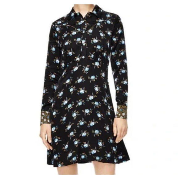 SANDRO black and blue satin long sleeve mini dress sz 4 - Picture 1 of 9